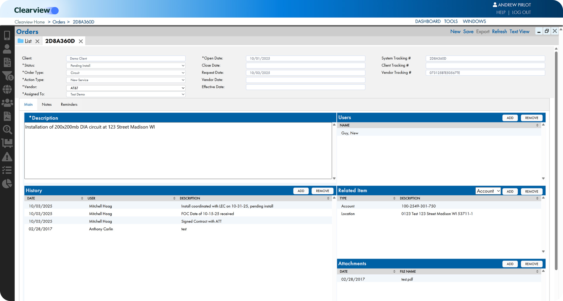 Clearview TEM dashboard